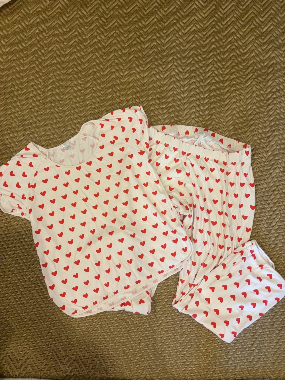 Women’s White Pajama Set with Red Heart Print